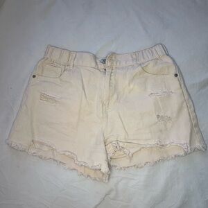 Love Tree Cream Distressed Jean Shorts